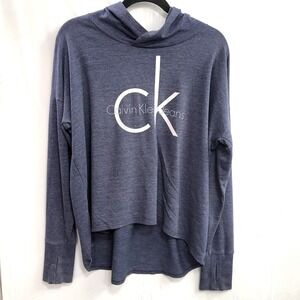 Calvin Klein  Hooded Sweatshirt Women's Large Blue Hoodie Pullover Stretch Knit